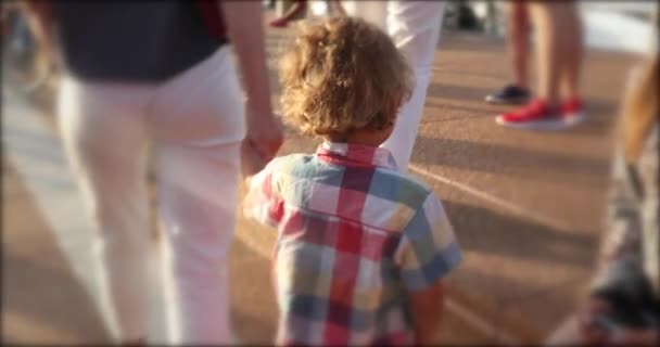 Mom Son Holding Hands Walking Year Old Toddler Mom Holding — Vídeos de Stock