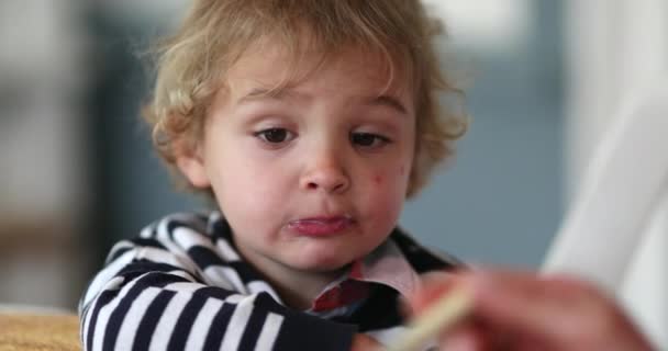 Feeding Cute Baby Boy Portrait — Vídeo de stock