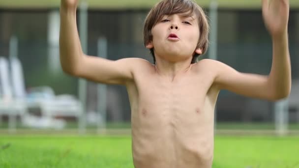 Young Boy Yelling Ultra Slow Motion 120Fps Kid Roaring — Stockvideo