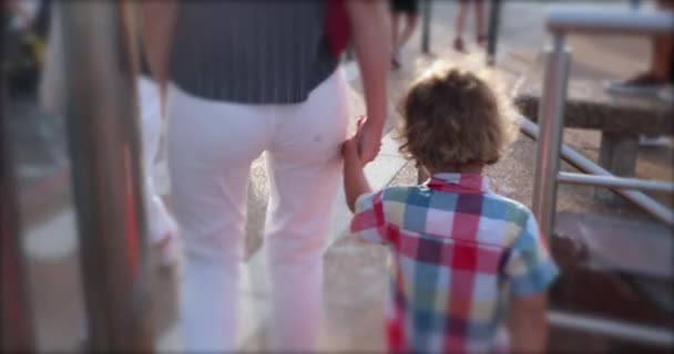 Mother Son Holding Hand Together Walking — Vídeo de Stock