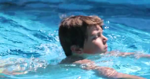 Young Boy Swimming Pool Child Exercising Cardio — стоковое видео