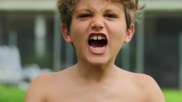 Child Boy Screaming Top His Lungs Slow Motion 120Fps Kid — Vídeo de Stock