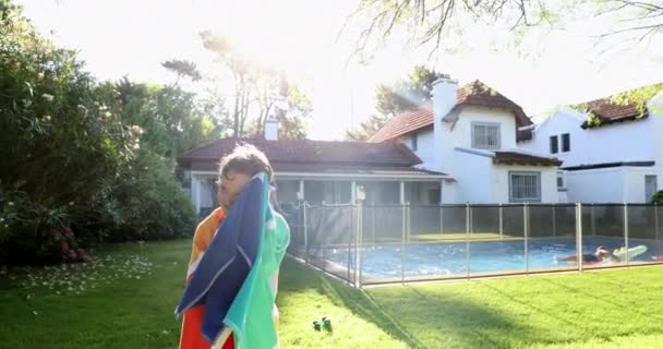 Child Drying Pool Home Swimming Pool Setting Summer Vacation — Video