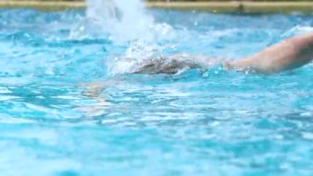 Взрослый Мужчина Плавает Бассейне Пожилой Человек Занимается Кардио — стоковое видео