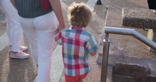 Mom Son Holding Hands Walking Year Old Toddler Mom Holding — Video