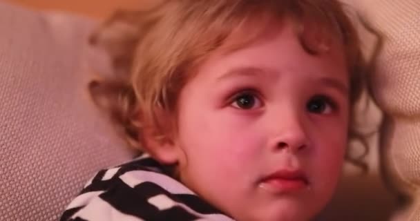 Child Watching Screen Portrait Close Young Boy Staring Screen Night — Vídeo de stock