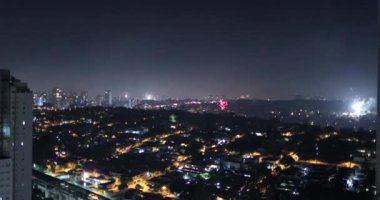 New year eve fireworks celebration in large city view