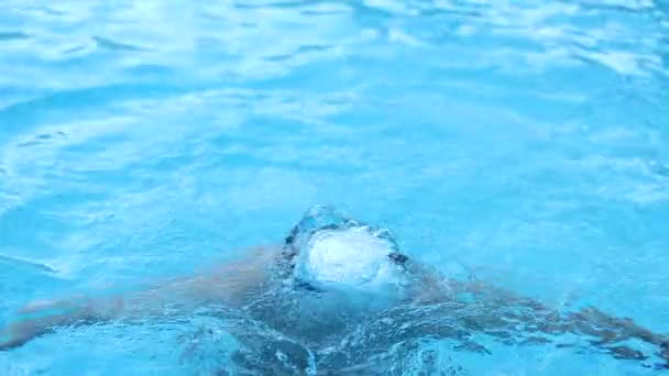 Happy Older Man Going Underwater Swimming Pool Retired Senior Person — Video