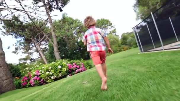 Baby Boy Running Backyard Home Garden — ストック動画