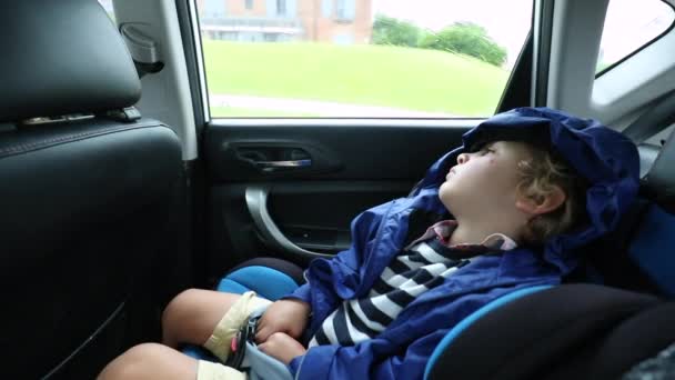 Child Boy Toddler Sleeping Backseat Car Kid Asleep Road — Video