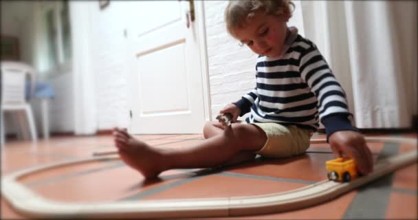 Child Playing Car Toy Home Indoors — Vídeo de Stock