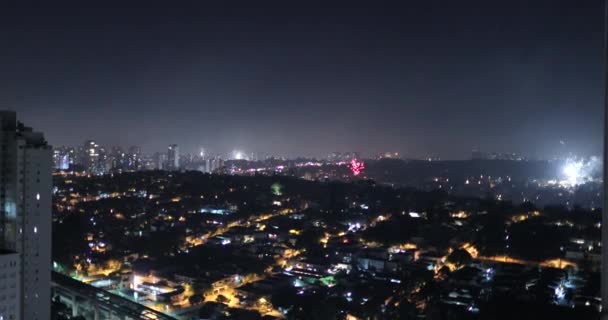 New Year Eve Fireworks Celebration Large City View — Vídeo de stock