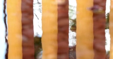 Patterns of architecture orange pillars reflected in water