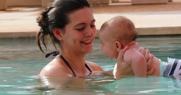 Mom Baby Together Swimming Pool — Vídeo de Stock