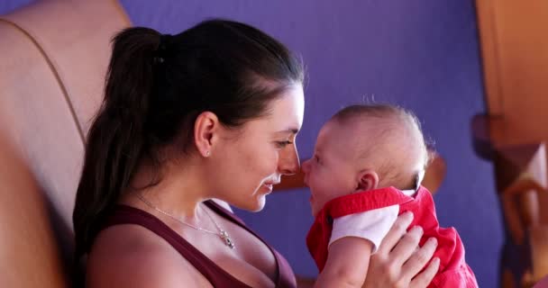 Mother Baby Son Together Eskimo Kiss Mom Holding Infant Giving — Vídeo de Stock