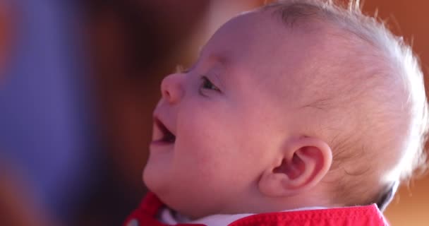 Cheerful Happy Baby Smiling Expression Month Old Infant Opening Mouth — Video Stock