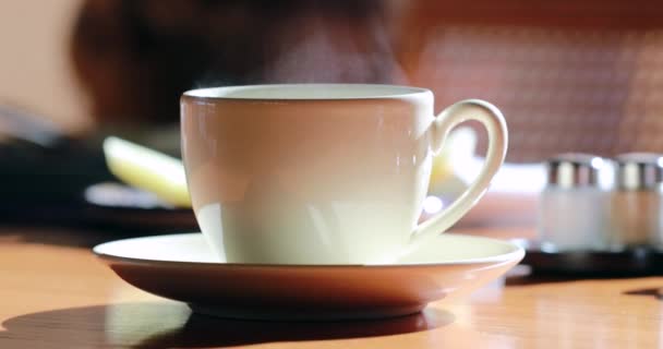 Warm Cup Coffee Steam — Vídeo de stock