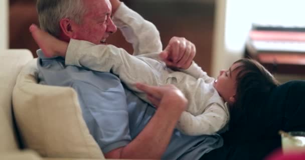 Avô Segurando Neto Franca Interação Familiar Casa — Vídeo de Stock