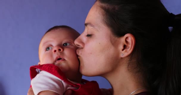 Mother Kissing Baby Giving Love Care Affection Infant — Vídeo de Stock