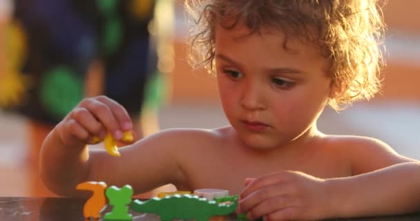 Child Playing Toys Small Boy Playing Himself — Vídeo de Stock