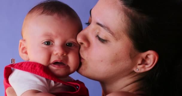 Mother Kissing Baby Funny Real Life Family Interaction Giving Love — Video