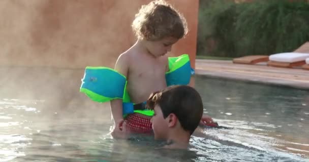 Children Warm Swimming Pool Water — Stock Video