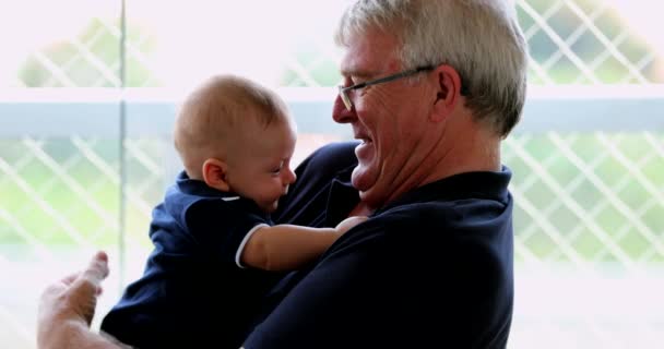 Candid Grandfather Holding Newborn Grandson Real Life — Stock Video