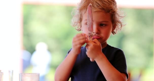 Little Boy Playing Knife Mother Removes Dangerous Knife Hand — Stockvideo