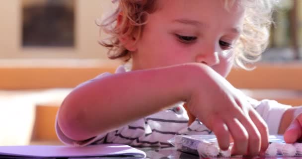 Little Boy Taking Out Color Pen Draw — Vídeos de Stock