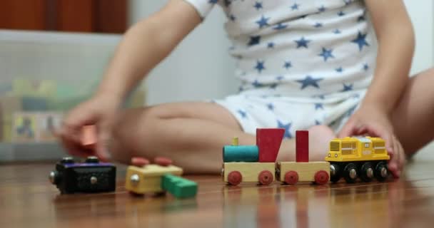 Closeup Toddler Hands Playing Wooden Toys2 — Stockvideo
