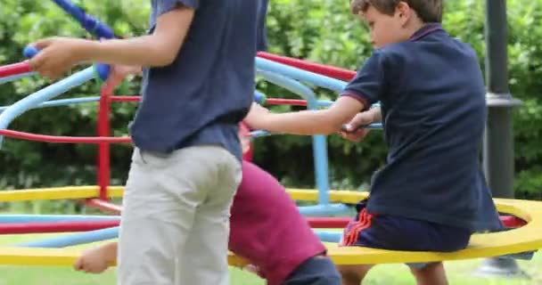 Children Playground Carousel Spinning — стоковое видео
