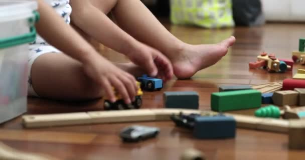 Infant Boy Playing Toys Room Alone — Vídeos de Stock