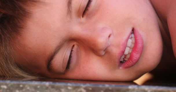 Child Opening Eyes Closeup Handsome Young Boy Face — Video