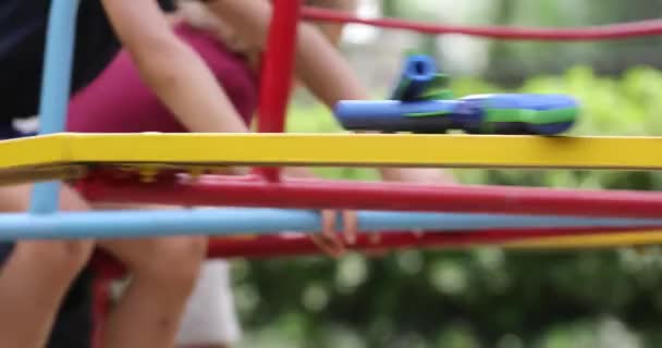Children Playground Carousel Spinning — Stockvideo