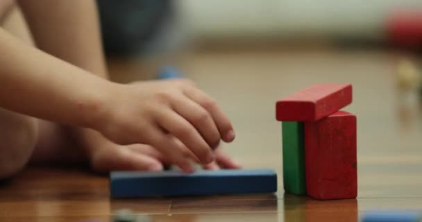 Little Boy Playing Toy Car Bedroom — Stock Video