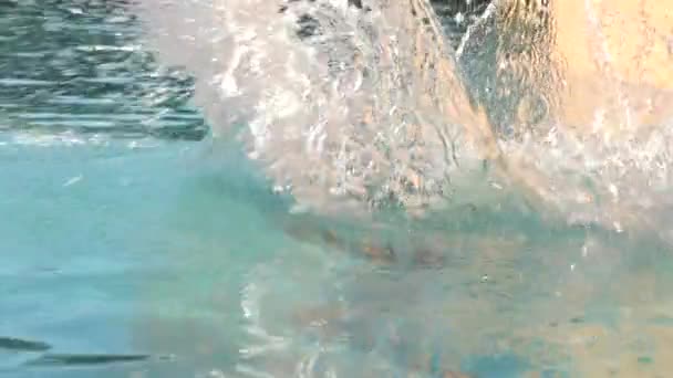 Young Boy Jumping Swimming Pool Water — Video Stock