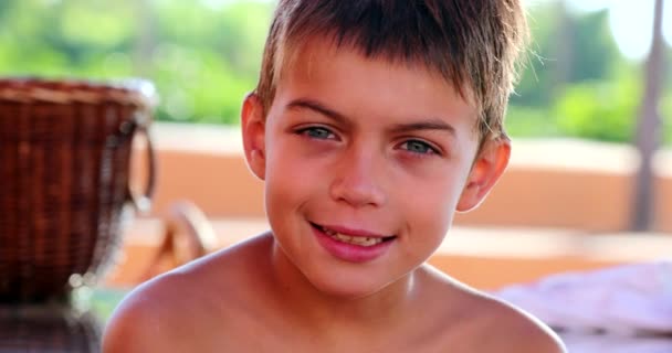 Portrait Young Boy Child Smiling Camera — Stockvideo