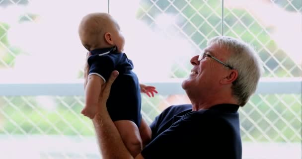 Otantik Büyükbaba Kucağında Torun Kucağında Bebek — Stok video
