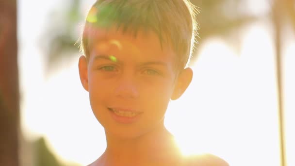 Handsome Child Face Smiling Camera — Stockvideo