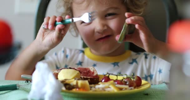 Little Boy Toddler Breakfast Table Hiding — ストック動画