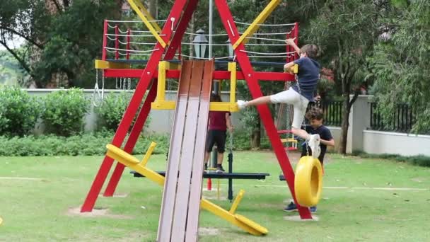 Children Playing Playground Outdoors — Stockvideo
