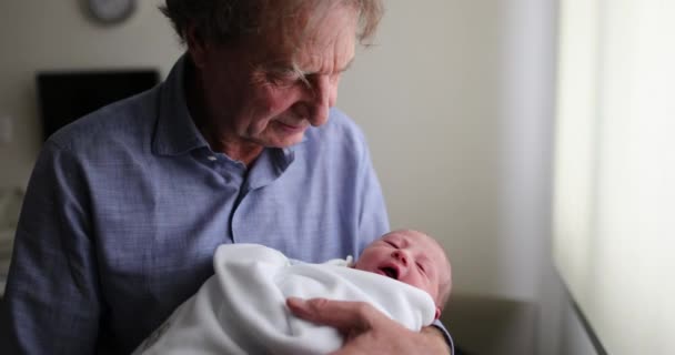 Grand Father Holding Newborn Baby Infant Grand Son — Stockvideo