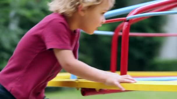 Child Playground Carousel Spinning — Stockvideo