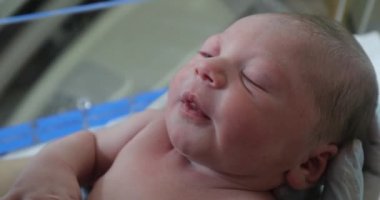 Newborn baby infant at hospital in first hours of life