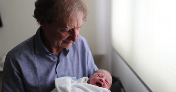 Newborn Baby Infant Being Held Grand Father — Stockvideo