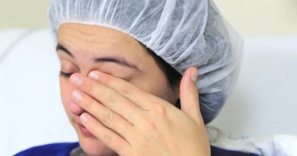 Patient Woman Wiping Tears Hospital — Vídeos de Stock