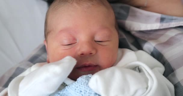 Μωρό Νεογέννητο Μαμά Ξαπλωμένη Στο Κρεβάτι Του Νοσοκομείου — Αρχείο Βίντεο