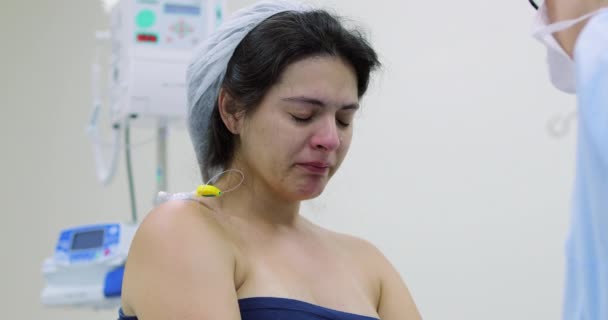 Пациентка Беременная Женщина Испытывает Боль Чувство Схваток — стоковое видео