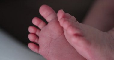 Newborn baby feet and toes close-up
