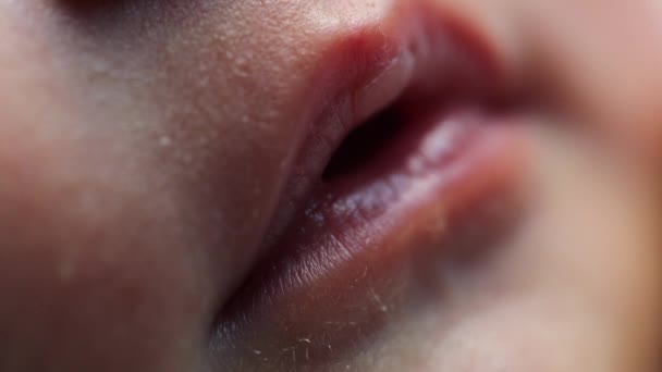 Close Macro Infant Newborn Baby Detail Mouth Eye Baby Sleeping — Stock Video
